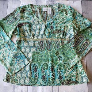 Emma James Boho Paisley Side Zipper Blouse - Size 14